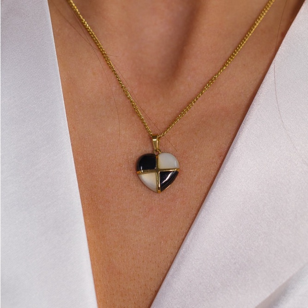 Gold and Black Heart Pendant Necklace - Picture 1 of 3